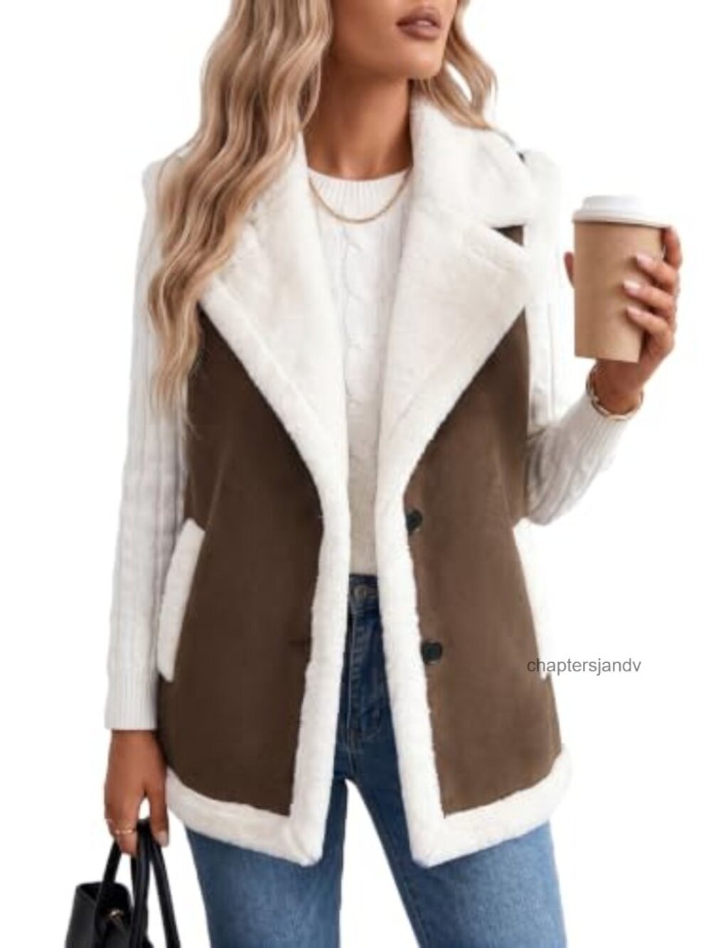Faux Suede Fleece Vest Sherpa Lined Sleeveless Moto Blazer Womens